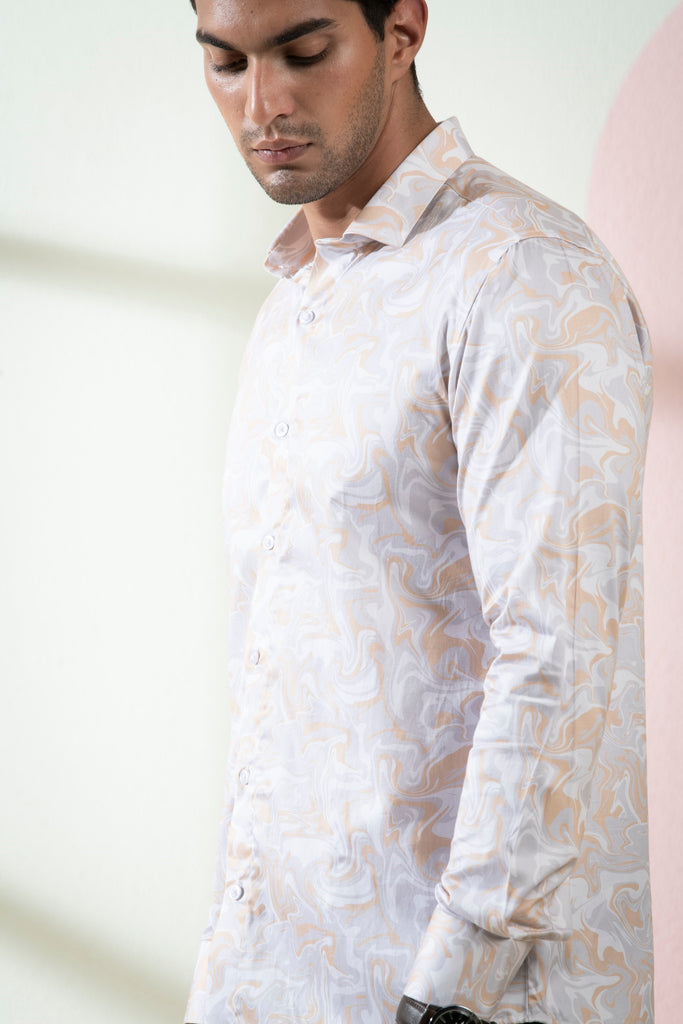 Men's Peach Color Marbleized Full Sleeves Shirt