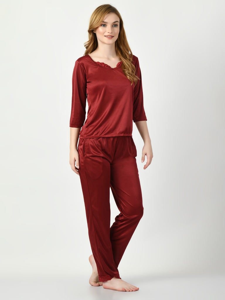 Women's Satin Maroon Nightdress