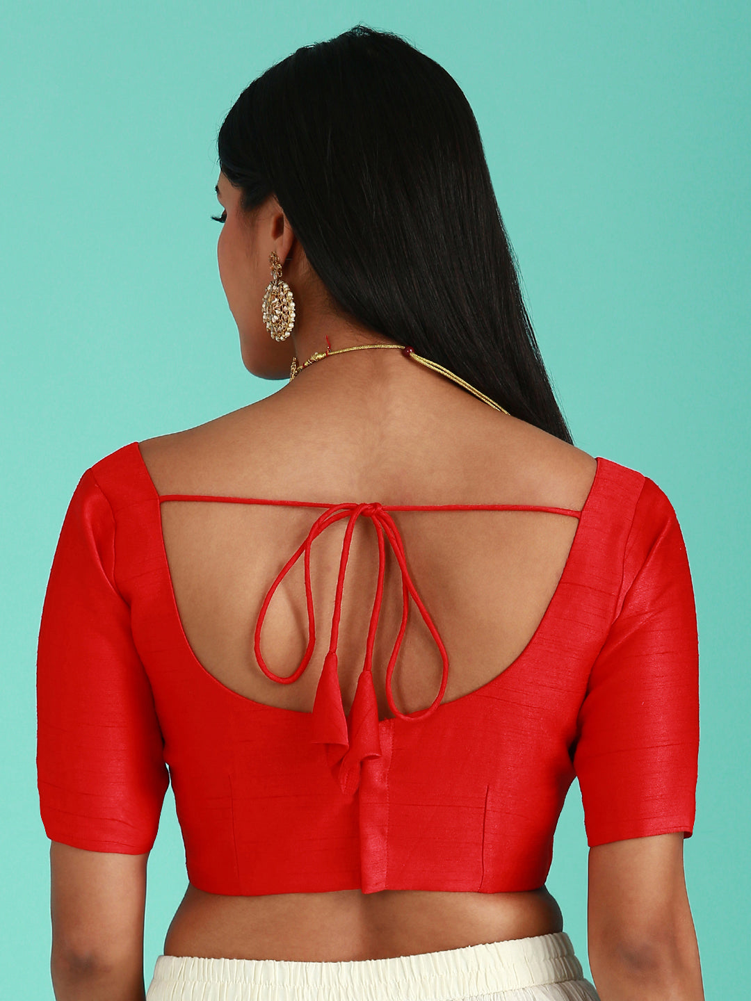 Women's Red-Toned Pure Silk Plain Readymade Blouse - Royal Dwells