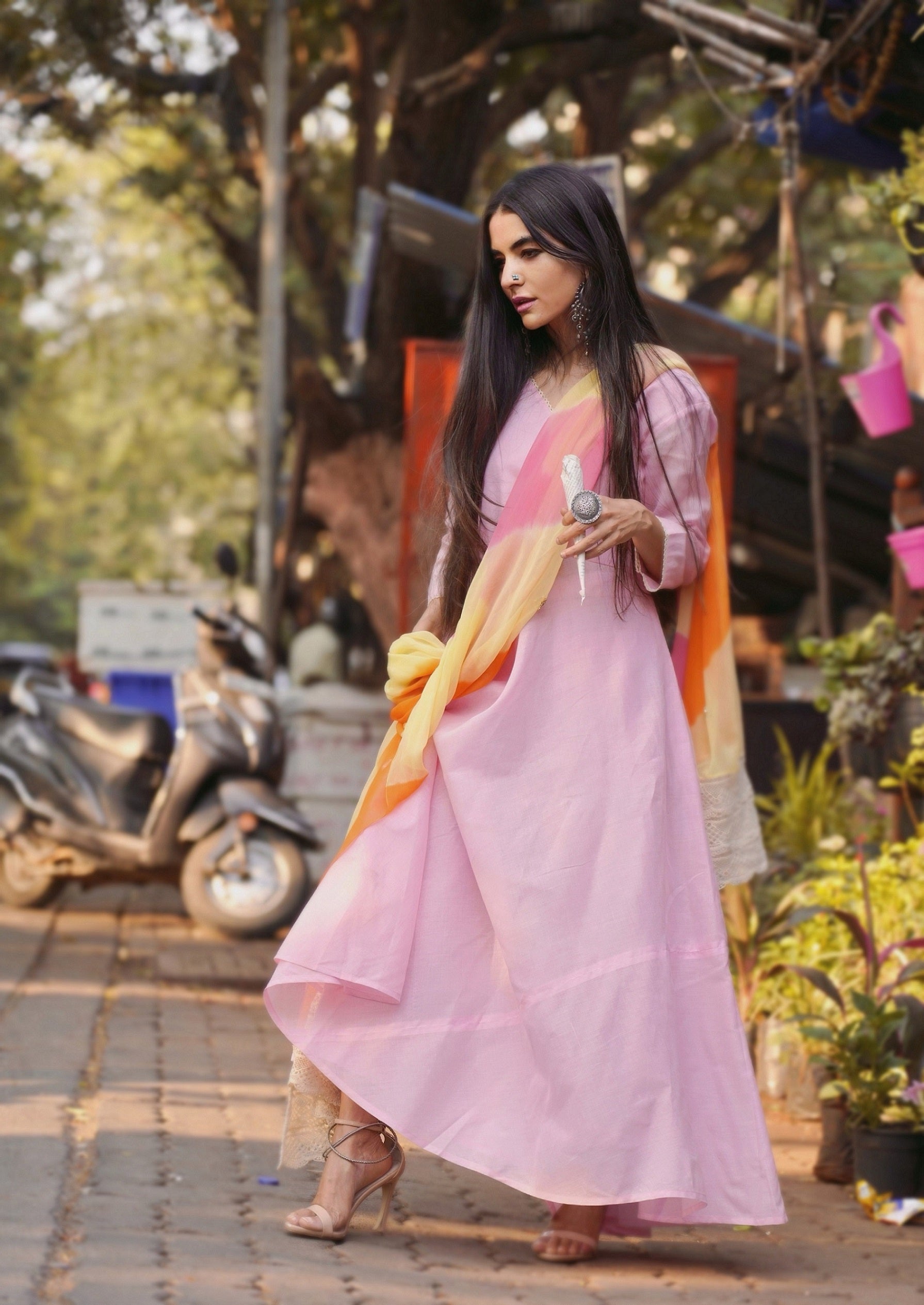 Women's Pink Anarkali With Leheriya Dupatta - Nangalia Ruchira