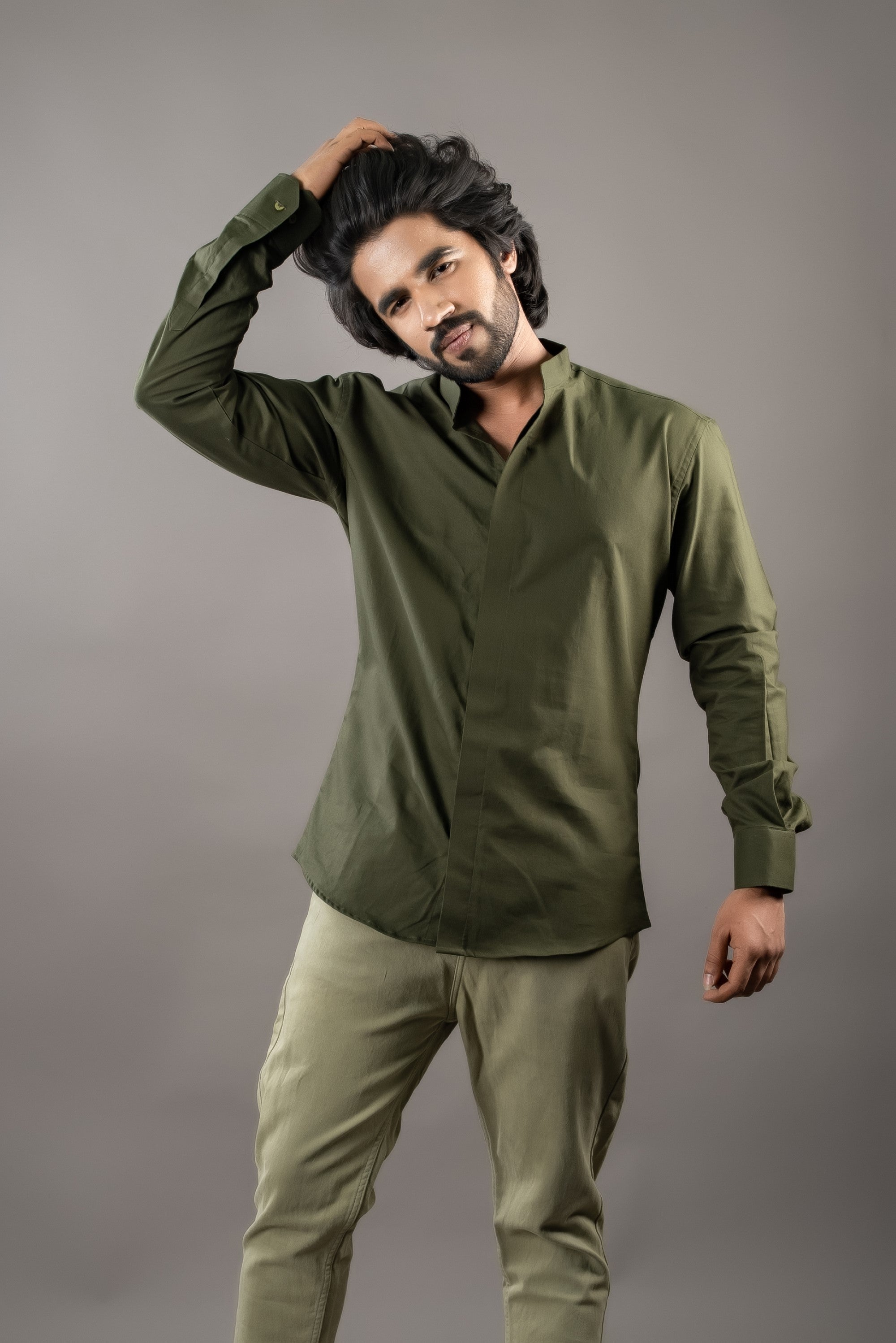 Men's Olive Green Color Olivy Concealed Button Mens Shirt Full Sleeves Casual Shirt - Hilo Design