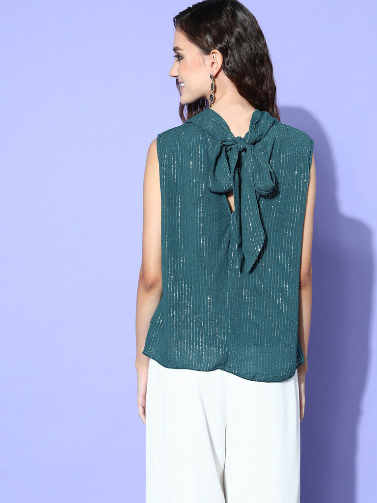 Women's Teal Lurex Tie Up Top