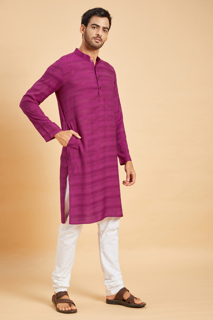 Men's Red Color Rimso Basik Kurta Jacquard