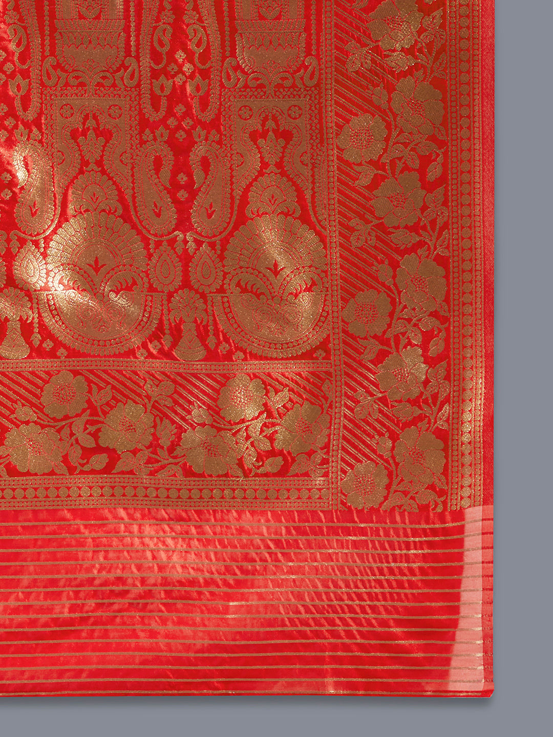 Women's Red & Gold Cotton Silk Paisley Zari With Beautiful Ethnic Motifs Banarasi Saree - Royal Dwells