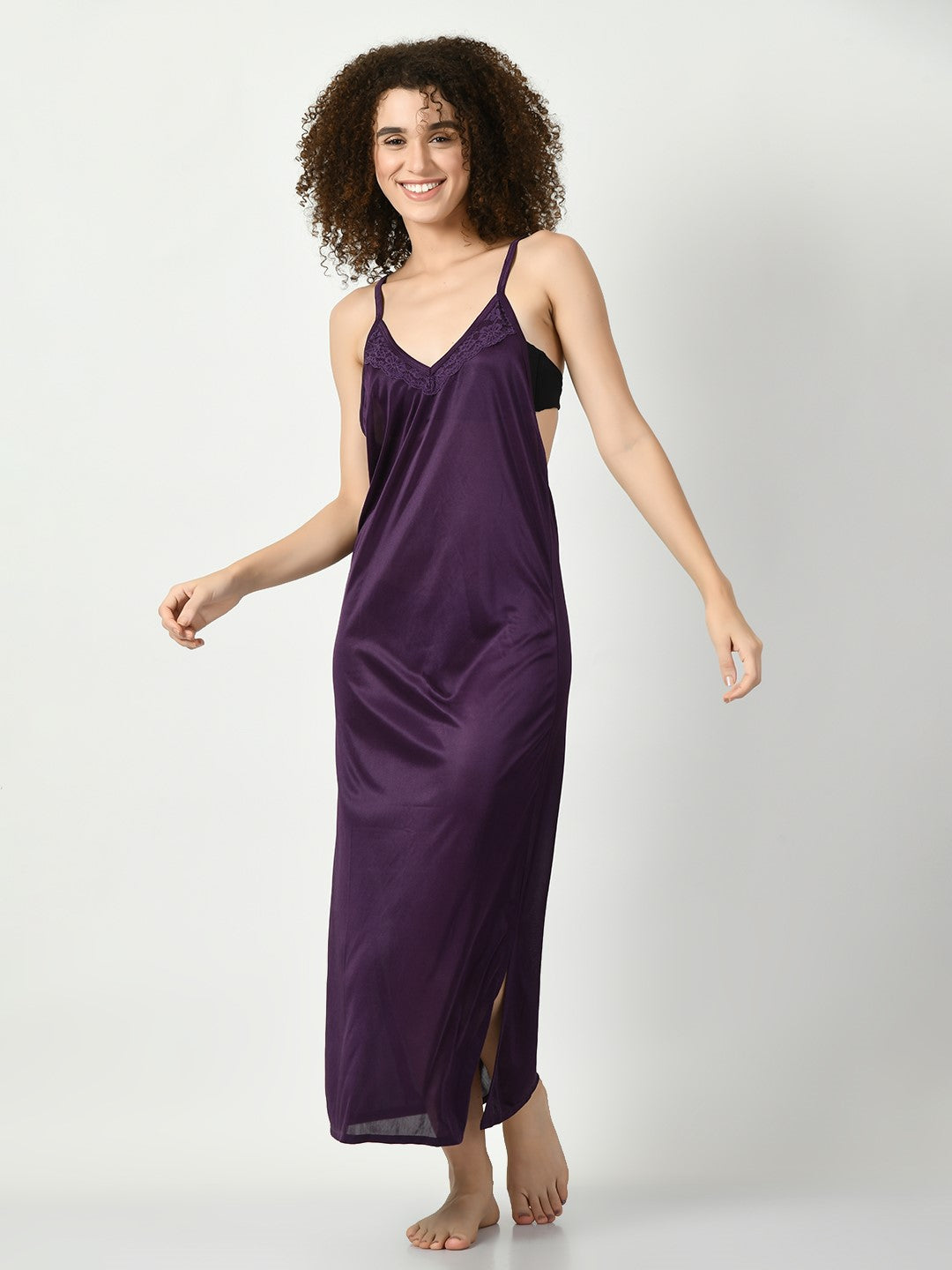 Women's Satin Purple Nightdress - Legit Affair