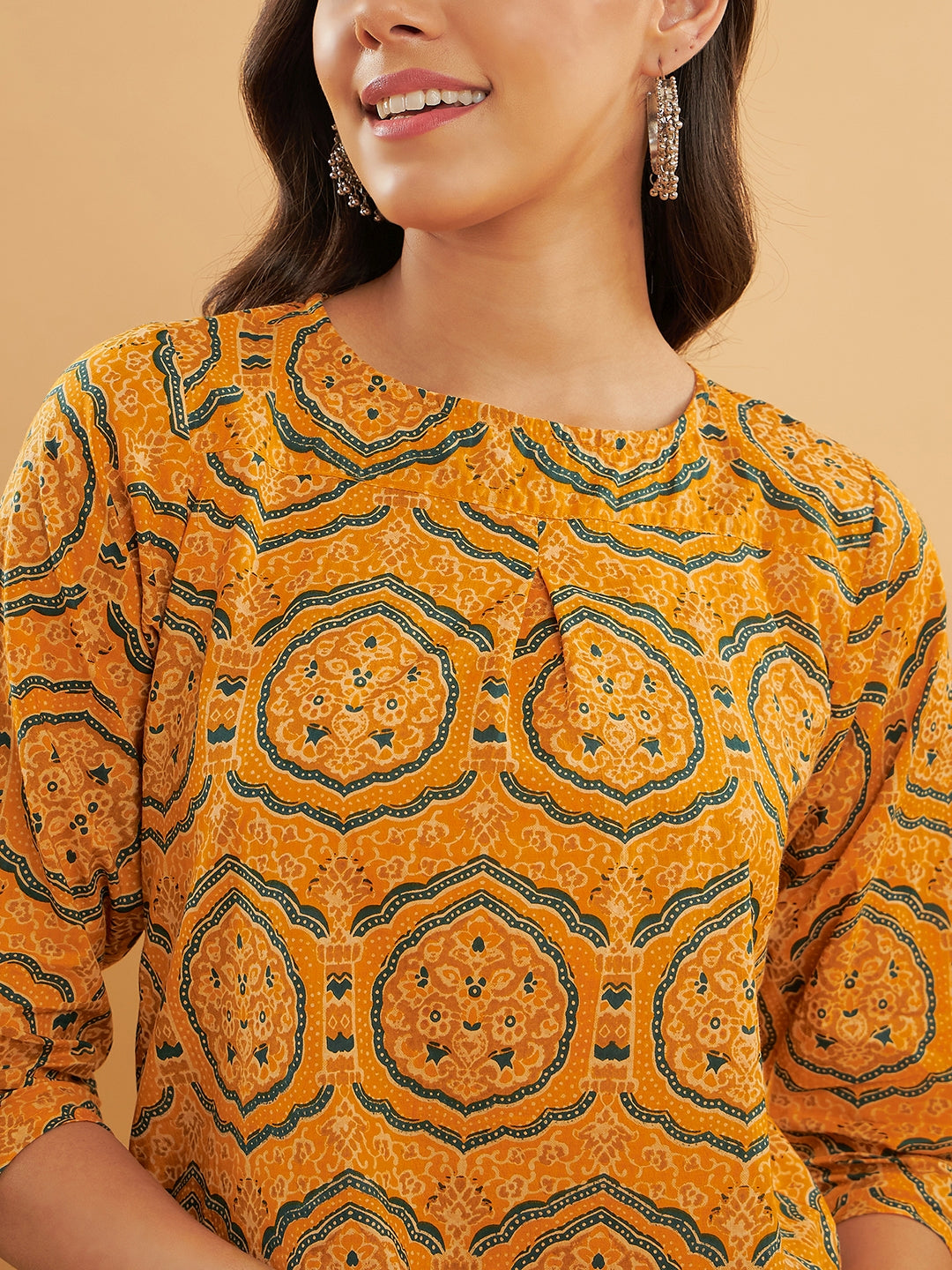 Women's Haldi Yellow Mughal Kalamkari Top - InWeave