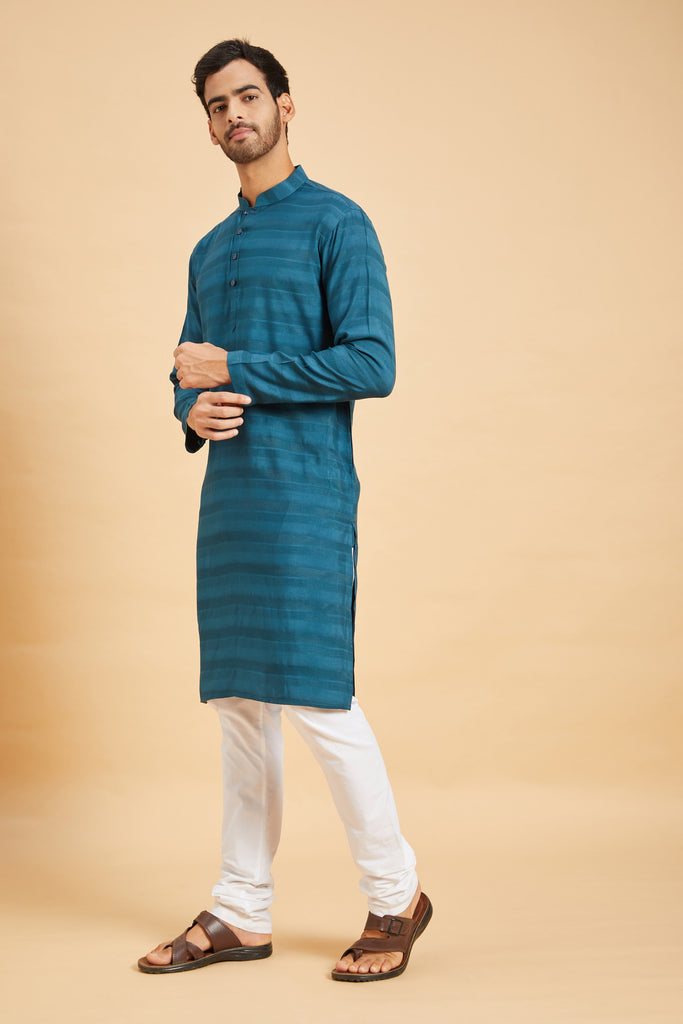 Men's Blue Color Roise Basik Kurta Jacquard