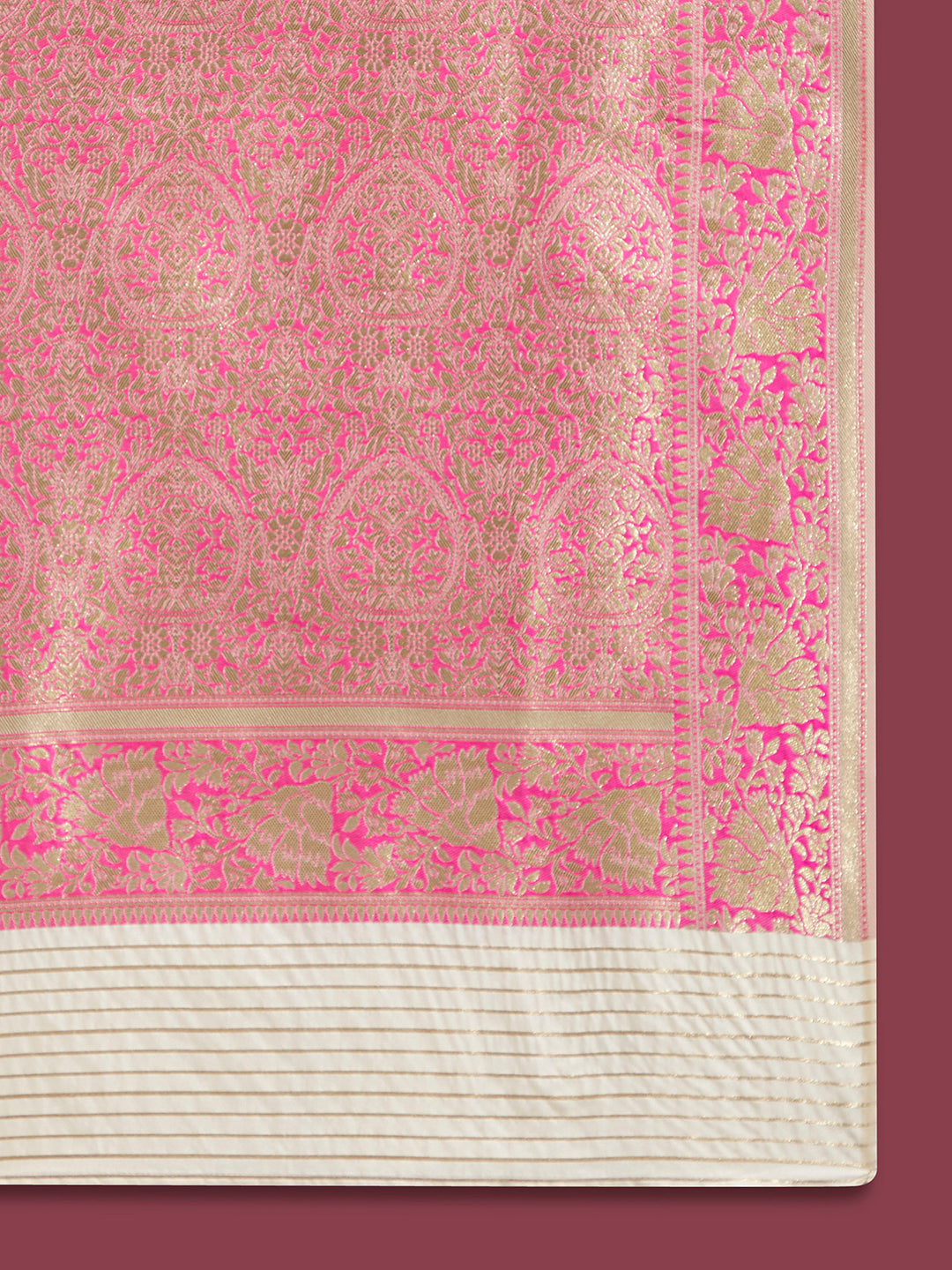 Women's Pink With Gold Toned Silk Blend Paisley Zari With Beautiful Ethnic Motifs Banarasi Saree - Royal Dwells