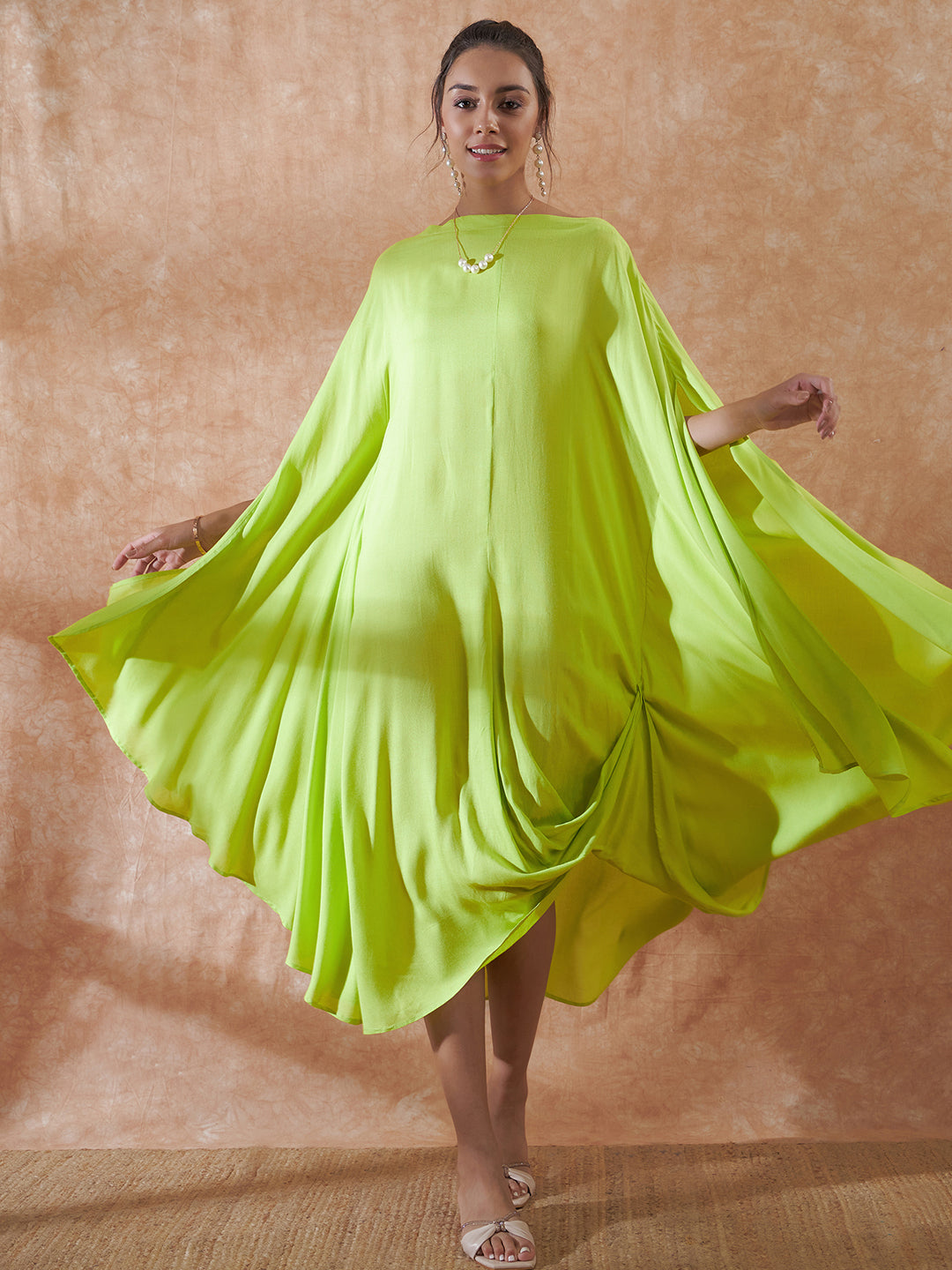 Women's Lime Green Rayon Cowel Style Kaftan - InWeave