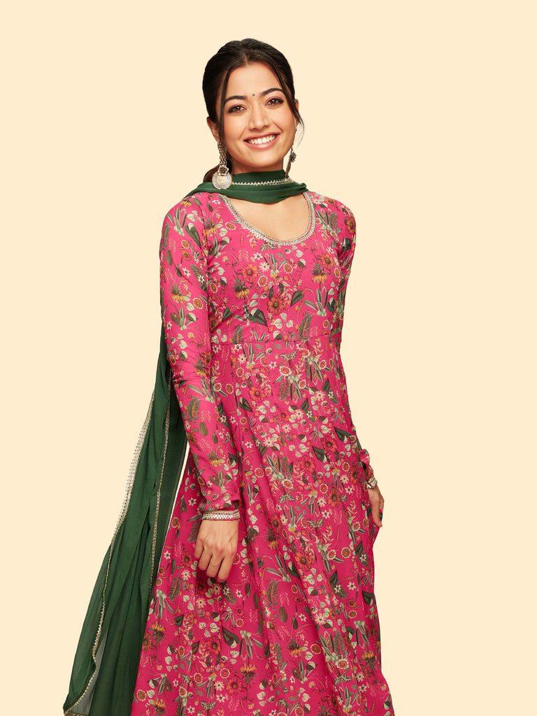 Women's Pink Digital Floral Printed Georgette Set