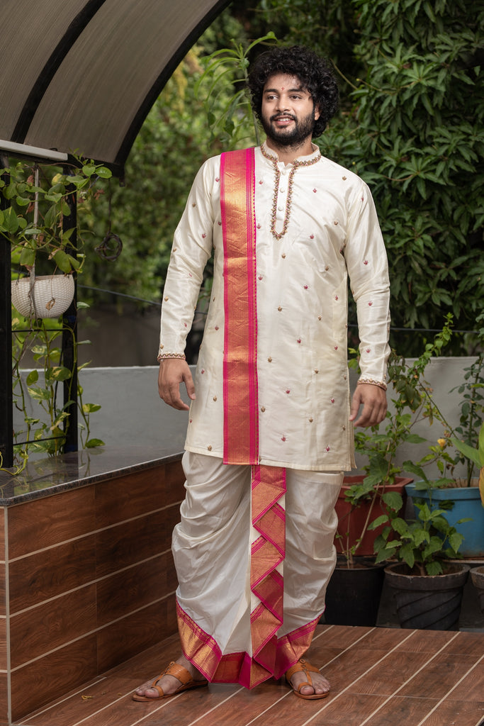 Men's Hand Embroidered Pattu Set