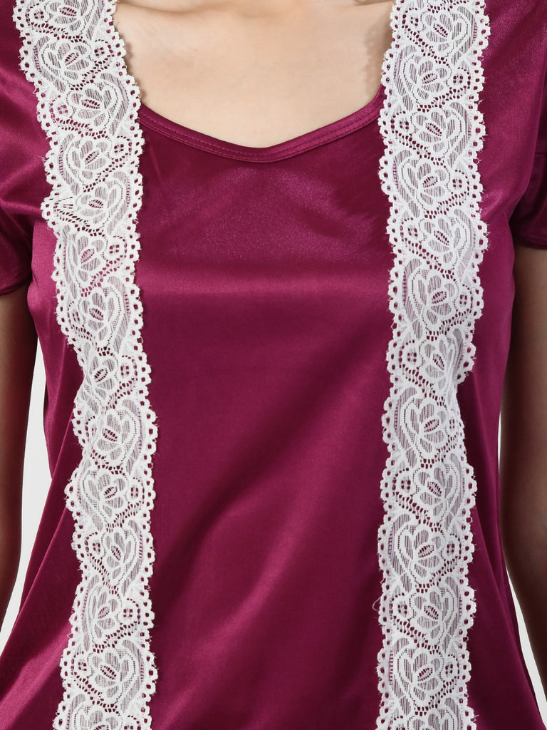 Women's Satin Magenta Nightdress