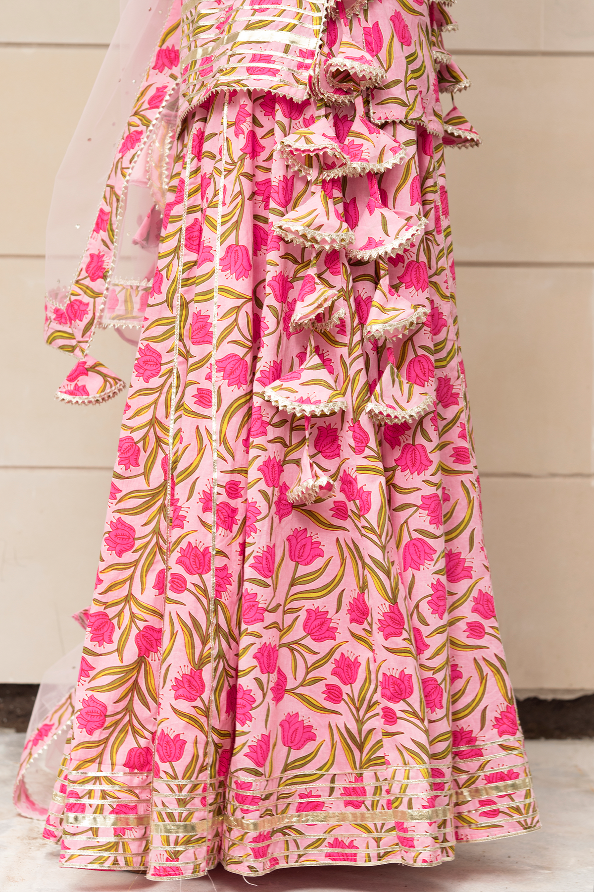 Women's Tulsi Pink Cotton Hand Block Skirt Set