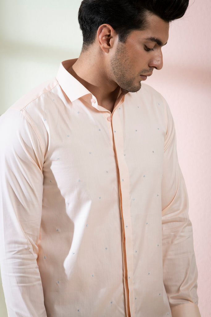 Men's Peach Color Stamo Full Sleeves Shirt