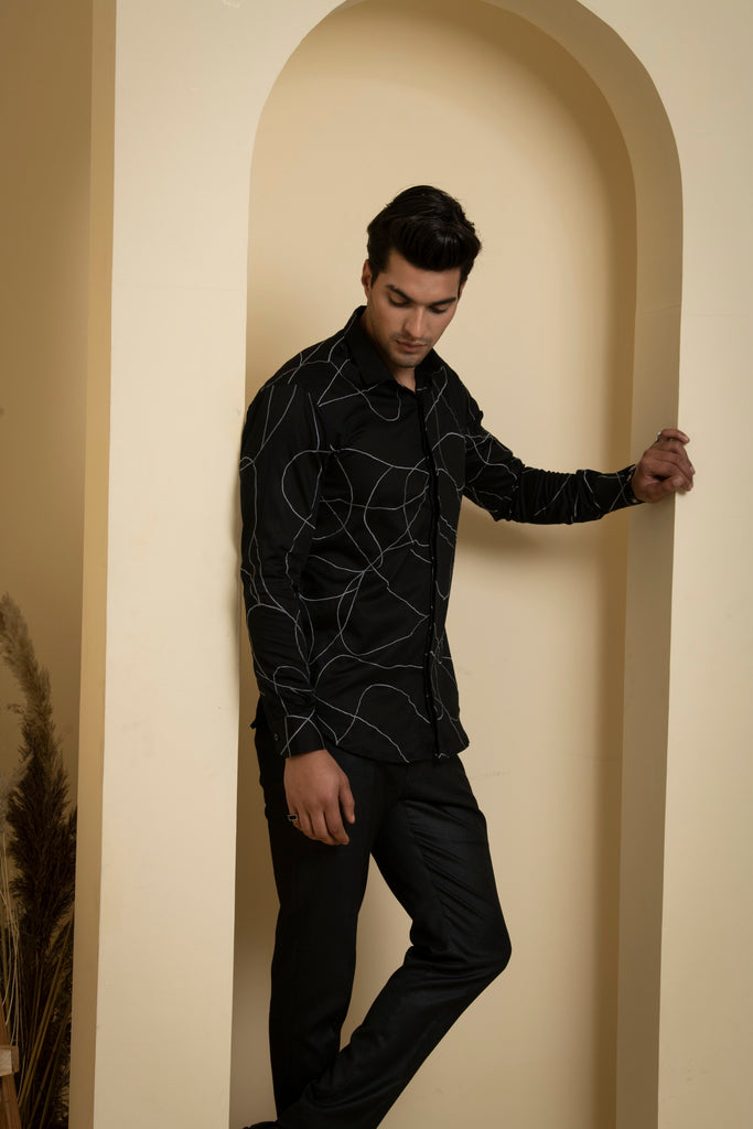 Men's Black Color Grayab Full Sleeves Shirt