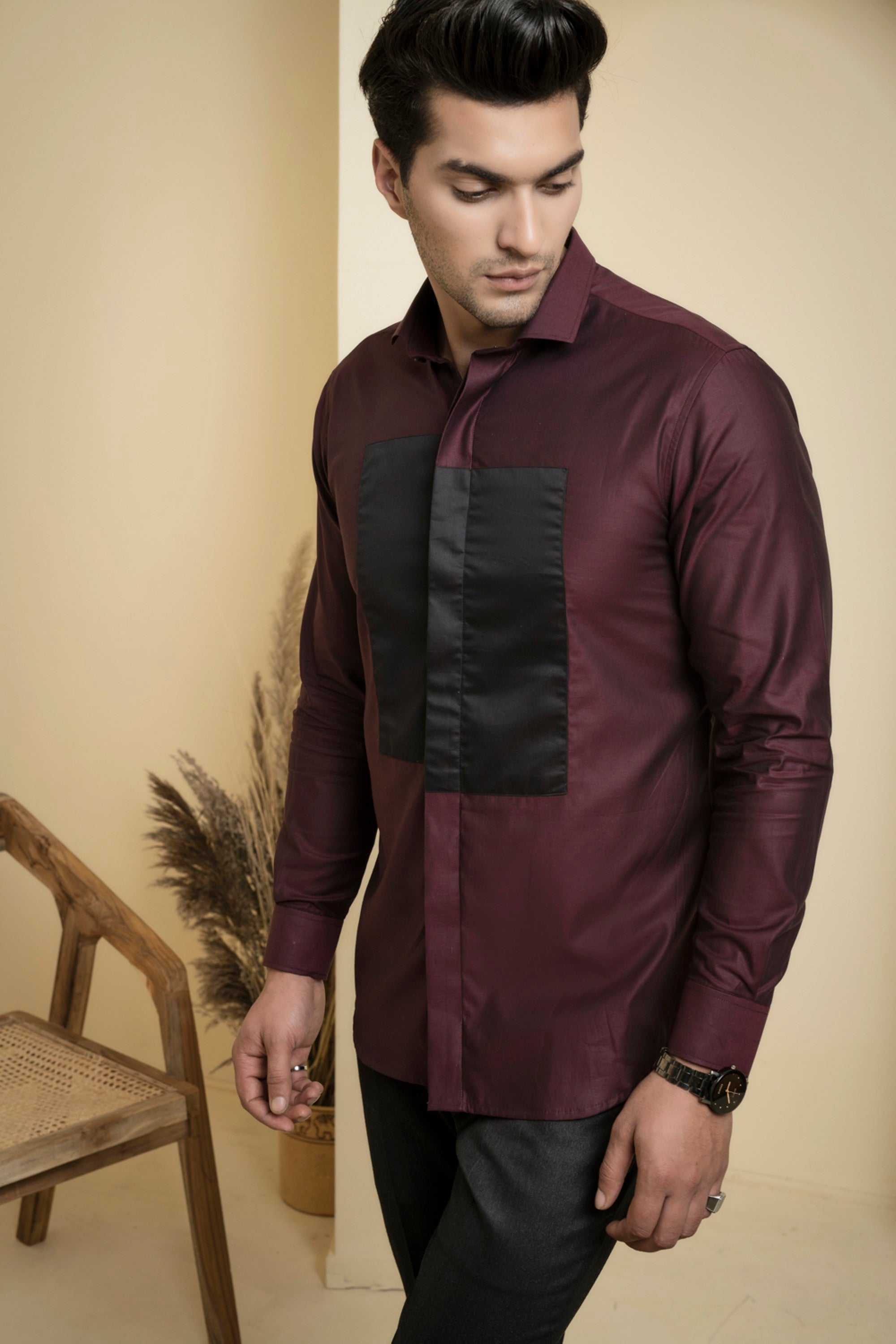 Men's Burgundy Color Maroono Full Sleeves Shirt - Hilo Design