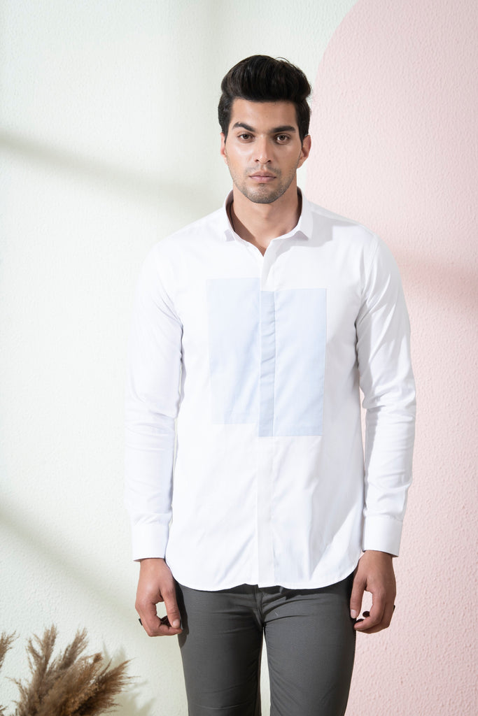 Men's White & Light Blue Color Blix Full Sleeves Shirt