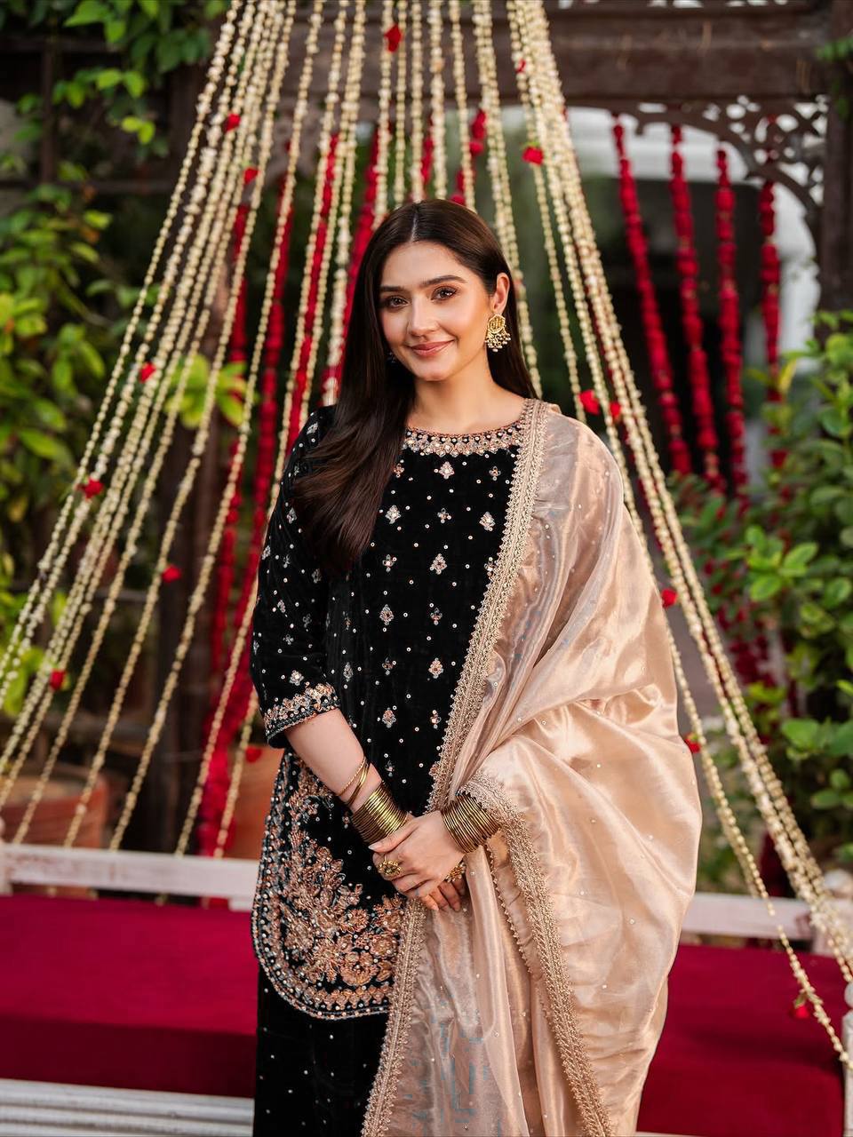 Women's Black Embroidery & Moti Work Kurta Palazzo Set With Dupatta Black / XXS | Trendia Global Women's Black Embroidery & Moti Work Kurta Palazzo Set With Dupatta Black / XXS | Trendia Global