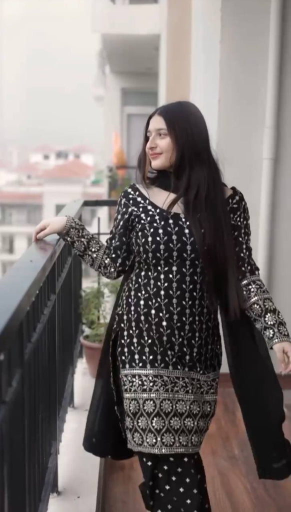 Women's Black Maslin Embroidery Anarkali Set