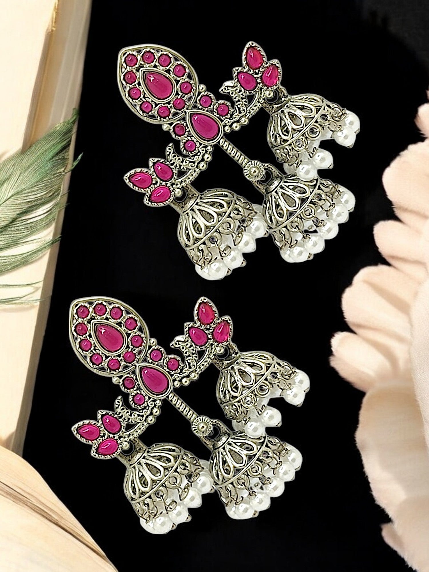 Women's Silver-Plated Classic Floral Jhumka Earrings