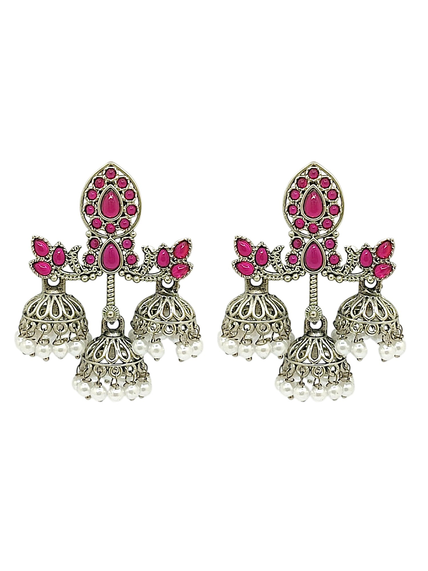 Women's Silver-Plated Classic Floral Jhumka Earrings - 9Blings