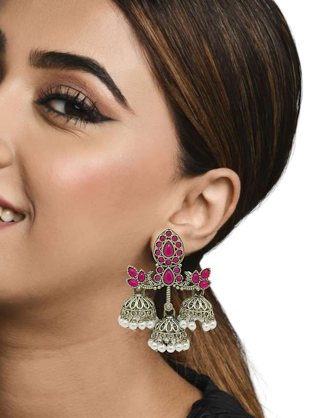 Women's Silver-Plated Classic Floral Jhumka Earrings - 9Blings