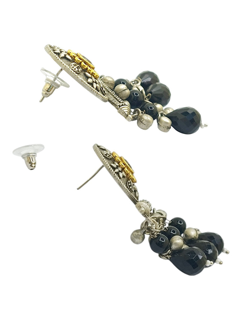 Women's Silver-Plated Black Beaded Contemporary Drop Earrings