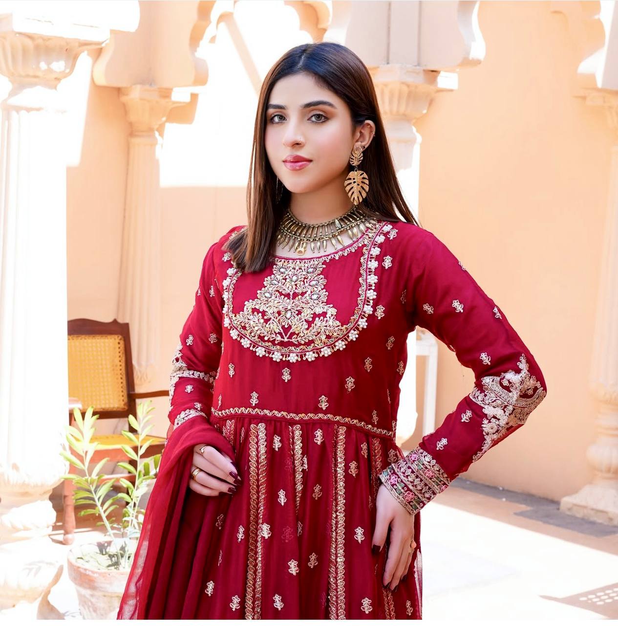 Women's Dark Rani Pink Georgette  Embroidery 5Mm Sequence Work  Anarkali Set
