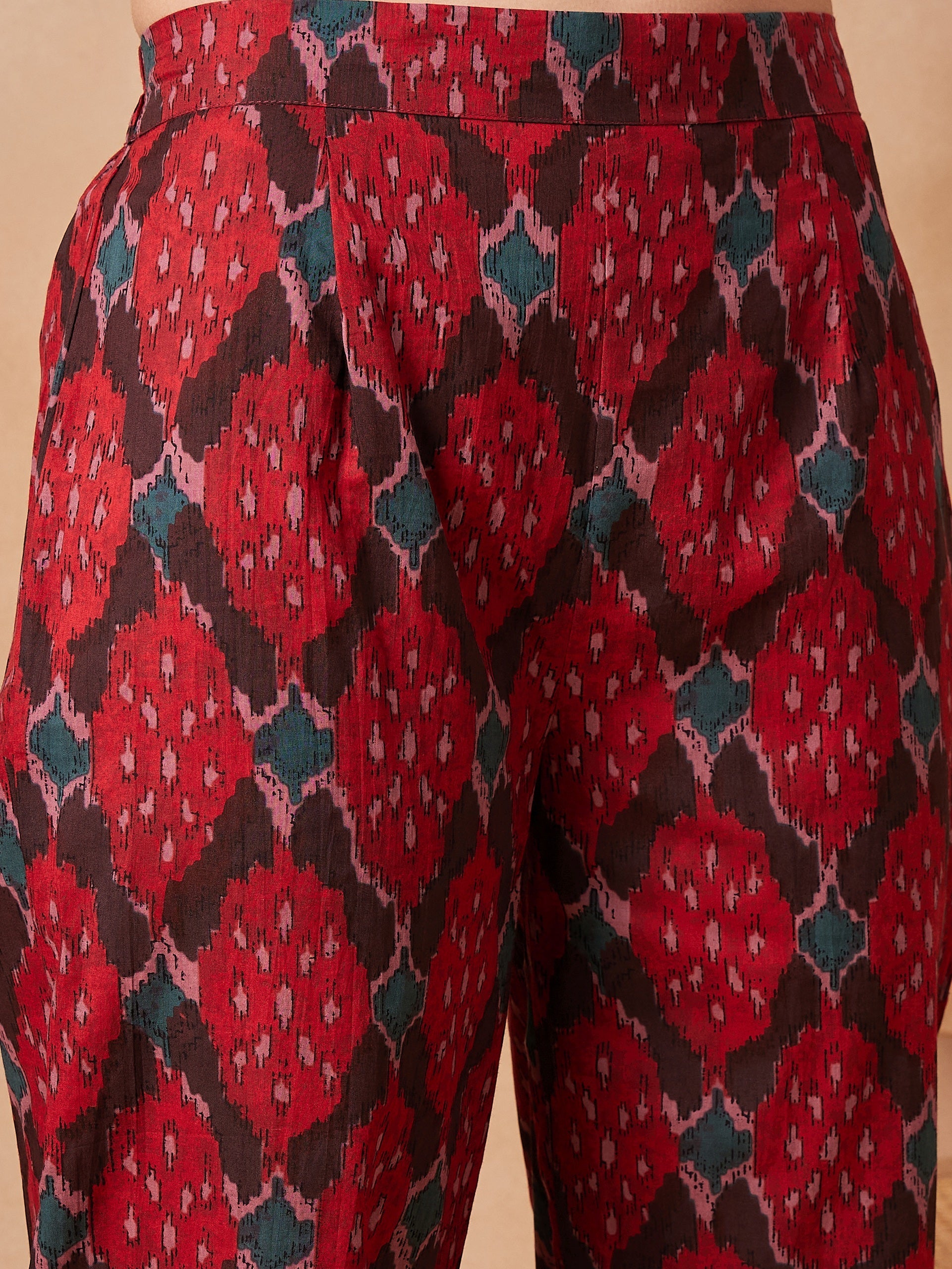 Women's Red Abstarct Printed Coords Set - InWeave