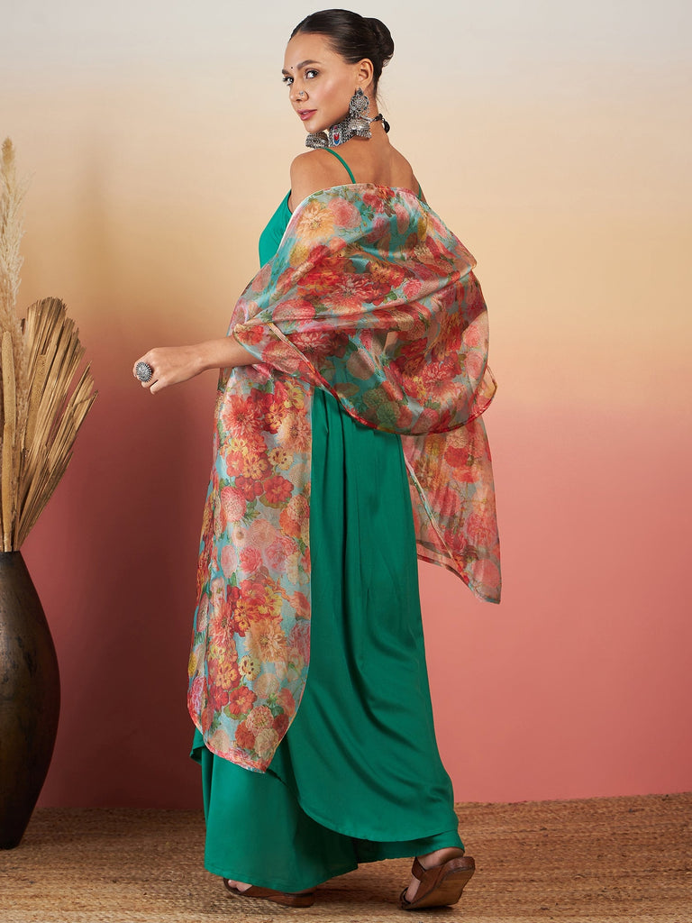 Women's EMERALD GREEN STRAPPY W GREEN ORGANZA DUPATTA SET