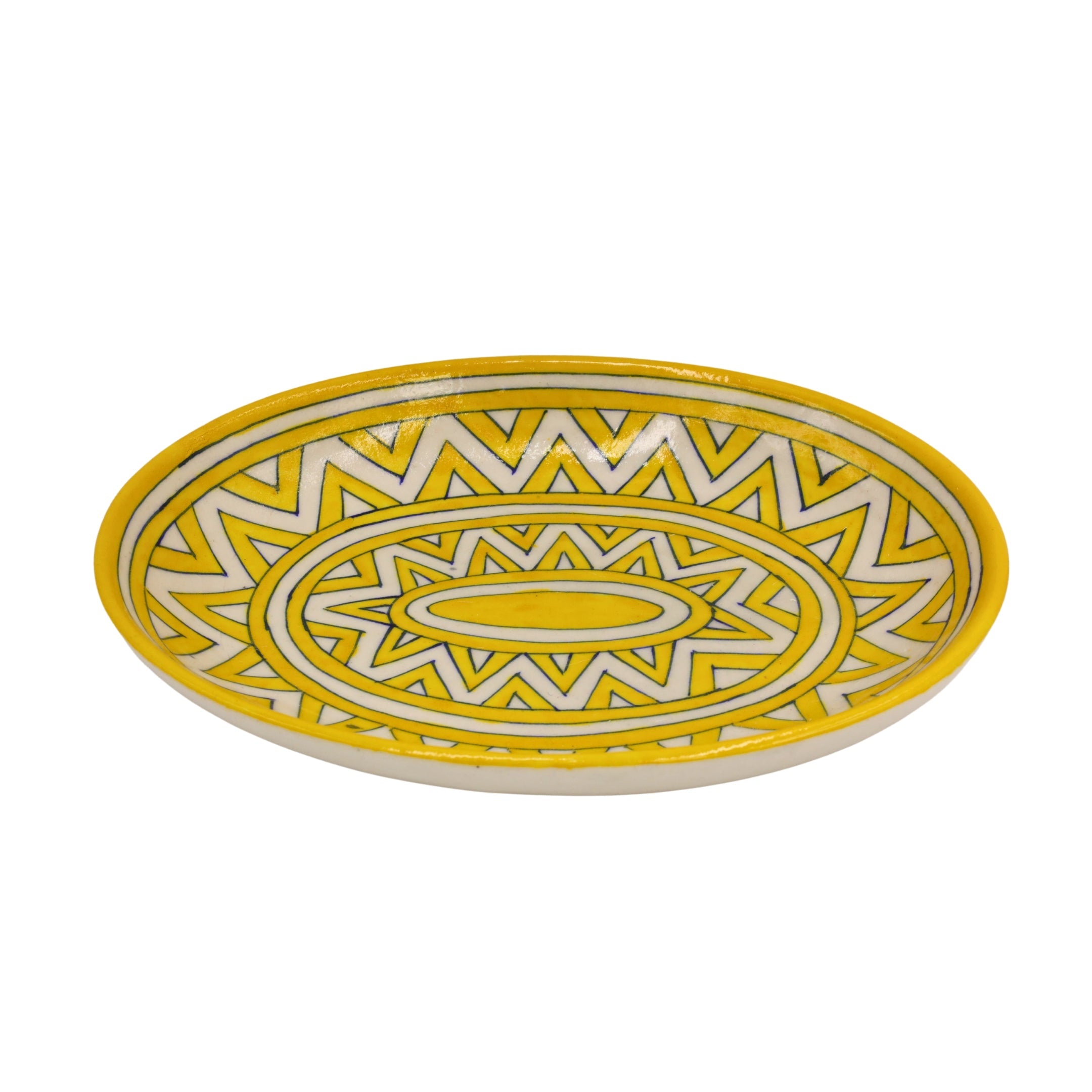 Blue Pottery Oval Plate  Decorative  - Yellow - Natriel