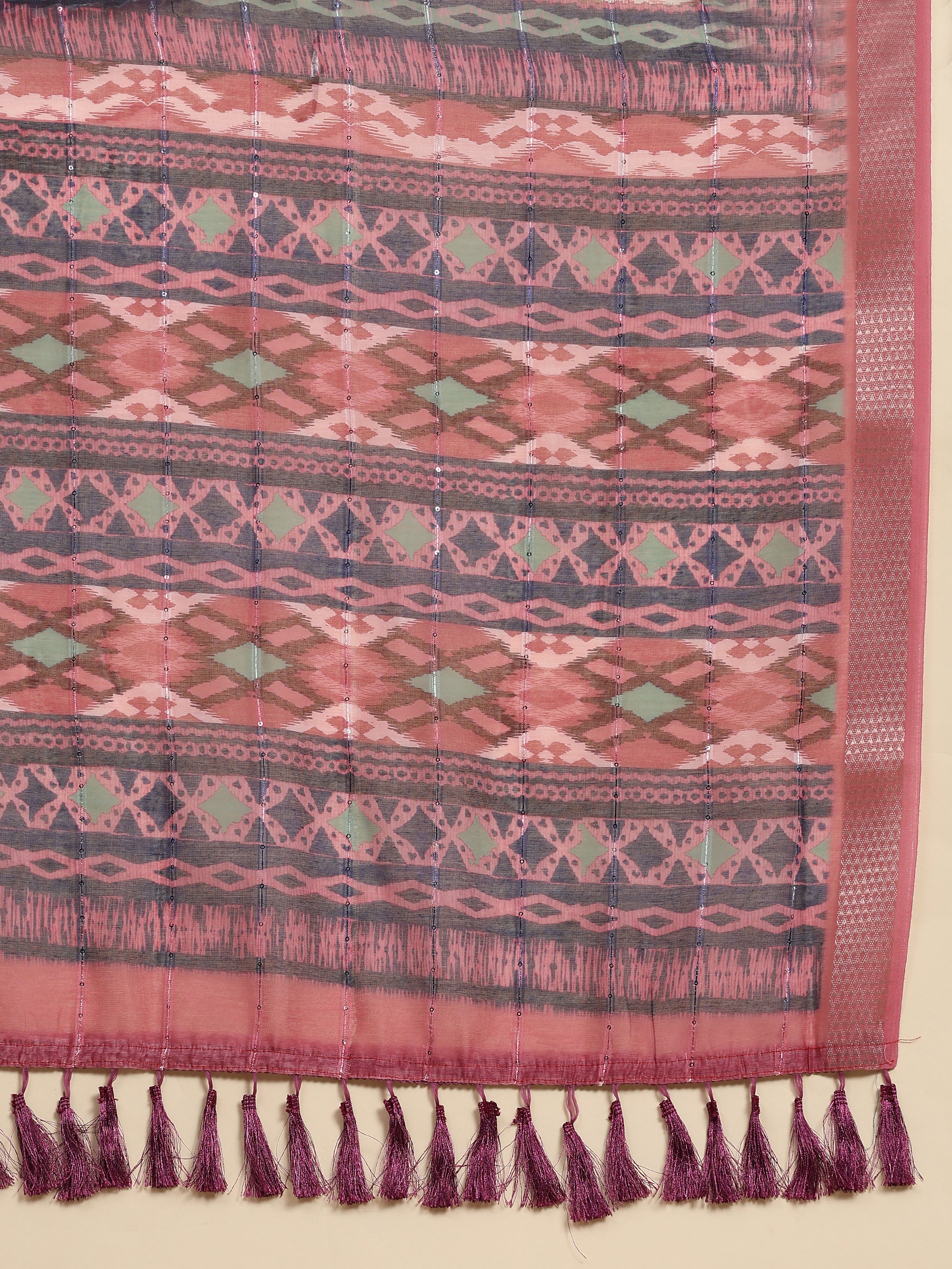 Women's Pink Summer Wear Linen Cotton Saree - Vamsee