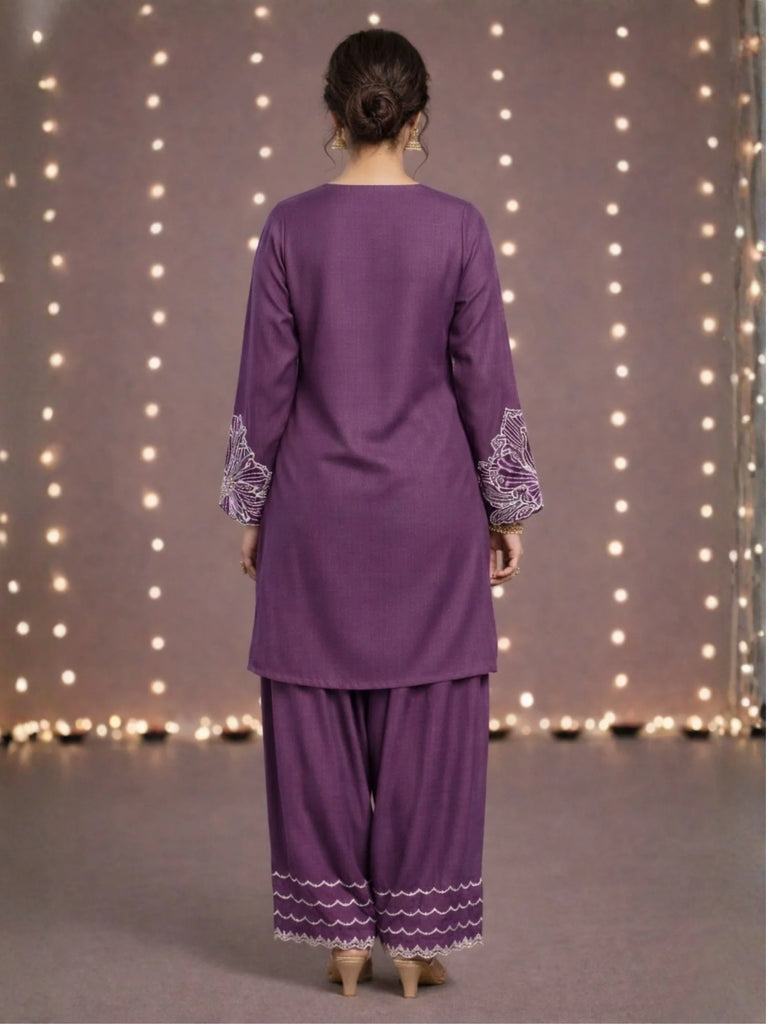 Women's Purple Embroidered Kurti & Farshi Salwar set