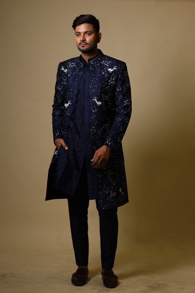 Men's Blue Color Indo-Western Suit