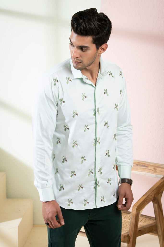 Men's Light Green Color Birdie Full Sleeves Shirt