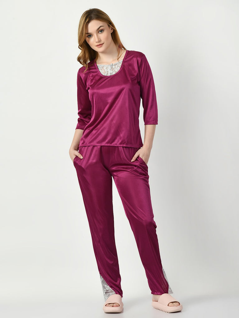 Women's Satin Magenta Nightdress