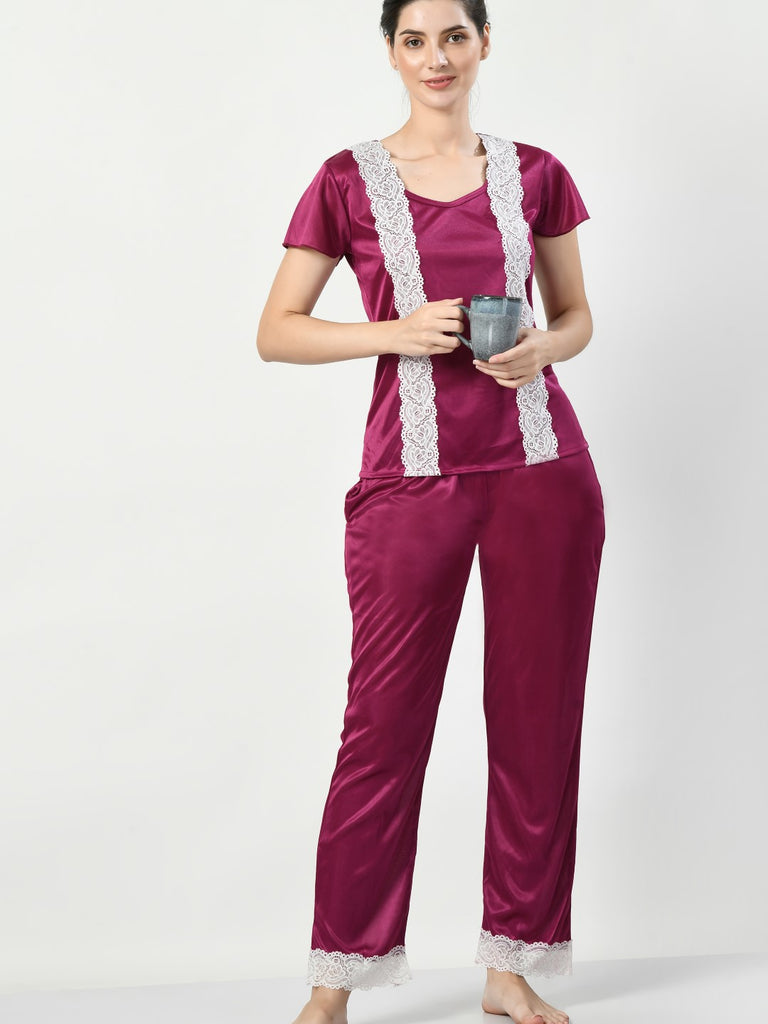 Women's Satin Magenta Nightdress