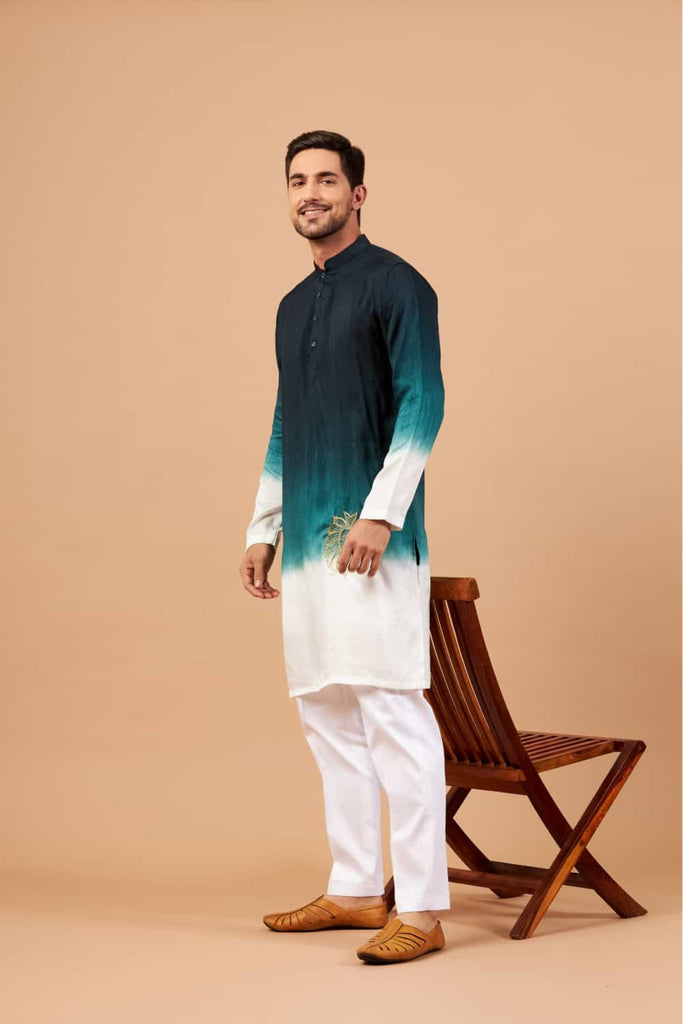 Men's Green Color Leonine Kurta - Lion Embroidery Silk