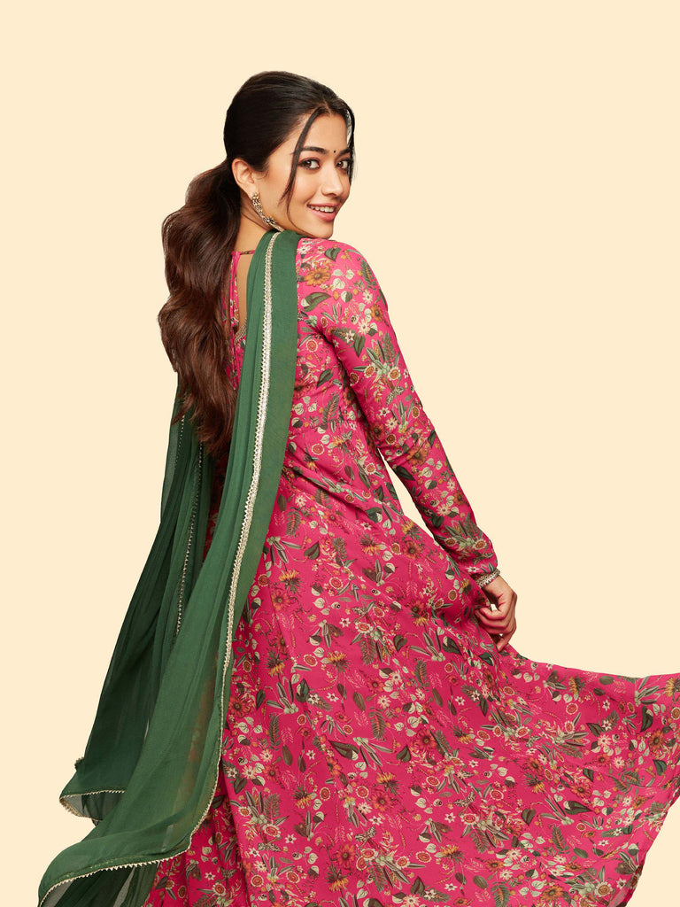 Women's Pink Digital Floral Printed Georgette Set