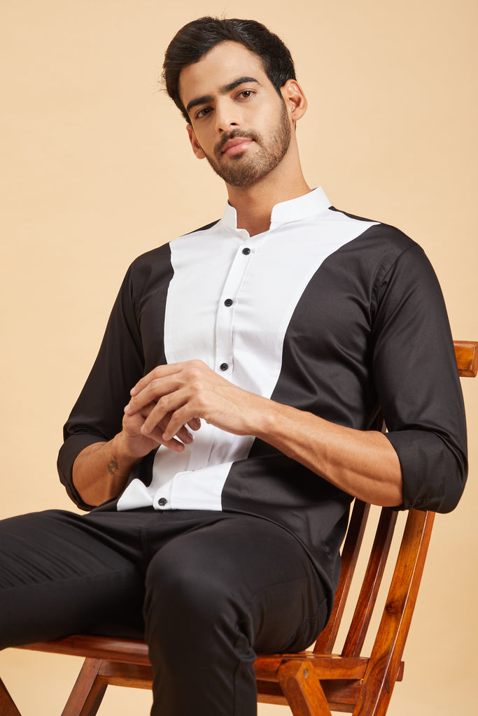 Men's Black & White Color Clear Cut Pattern Shirt Full Sleeves Casual Shirt