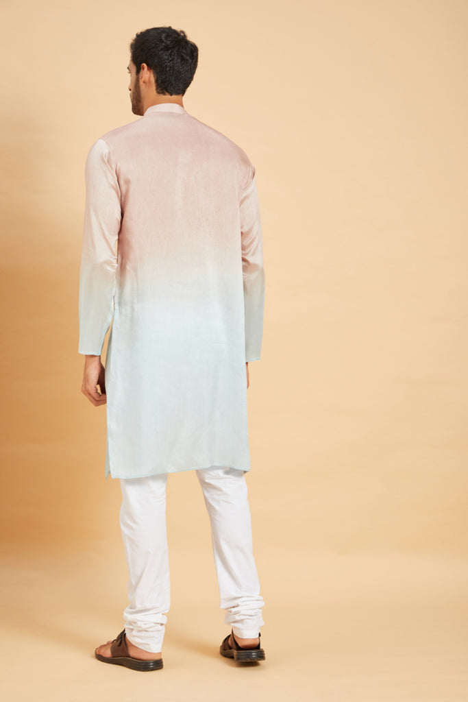 Men's Pink Color Glidden Ombre Kurta Without Slit Silk