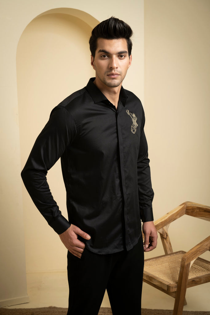 Men's Black Color Perto Reindeer Shirt Full Sleeves Casual Shirt