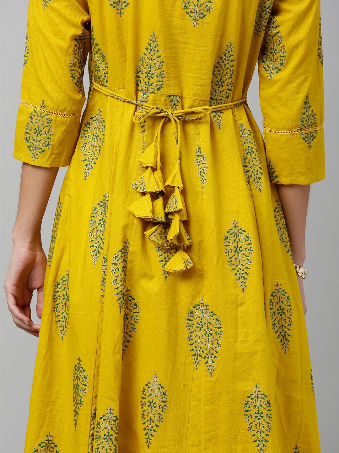 Women's Mustard Yellow Cotton Anarkali Kurta by Kip