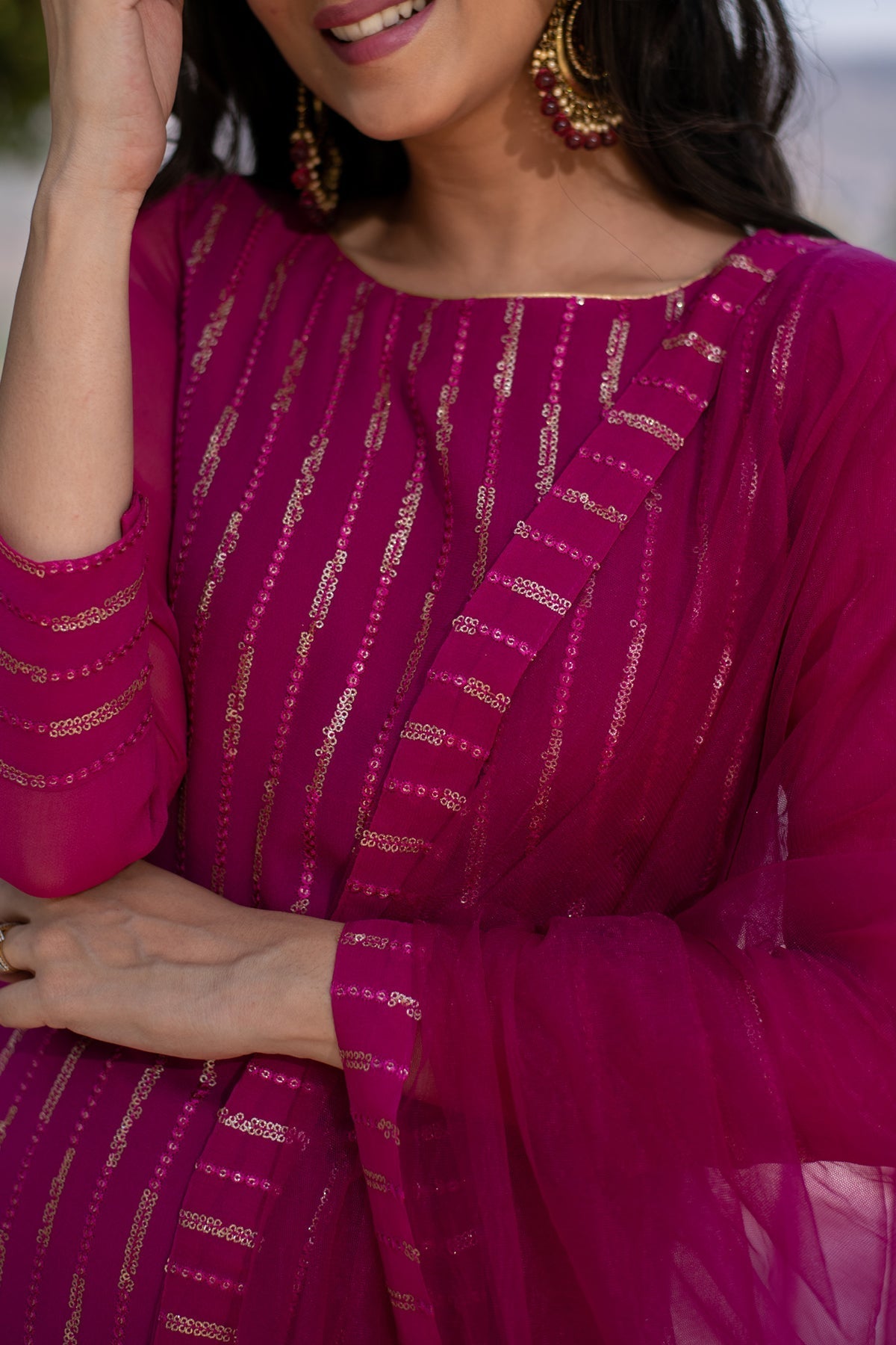 Women's Rani Pink Heavy Kurta With Pallazo