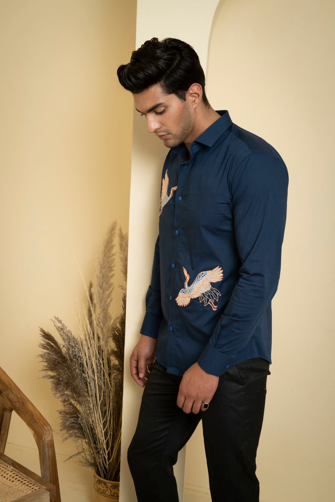 Men's Blue Color Cran Full Sleeves Shirt