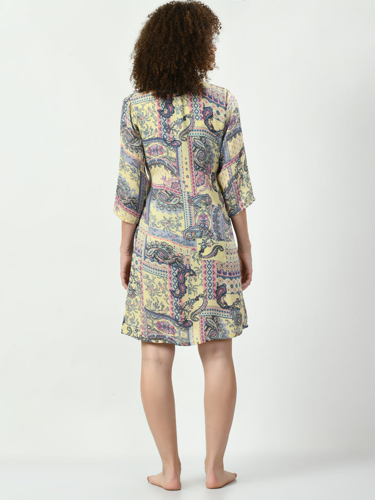 Women's Viscose Rayon Yellow Nightdress