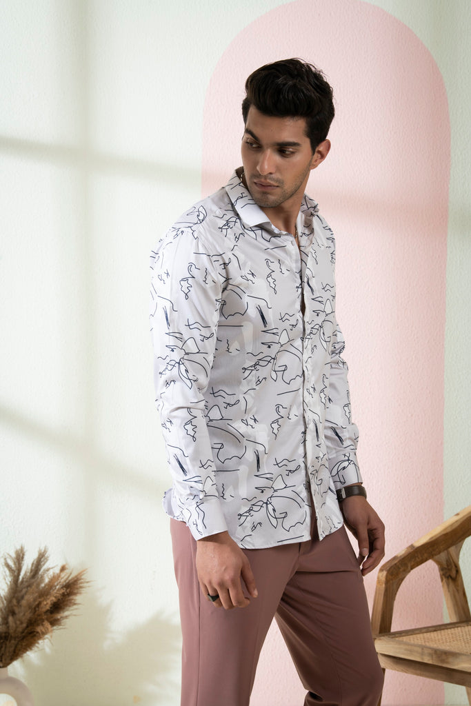 Men's Gray Color Grid Full Sleeves Shirt