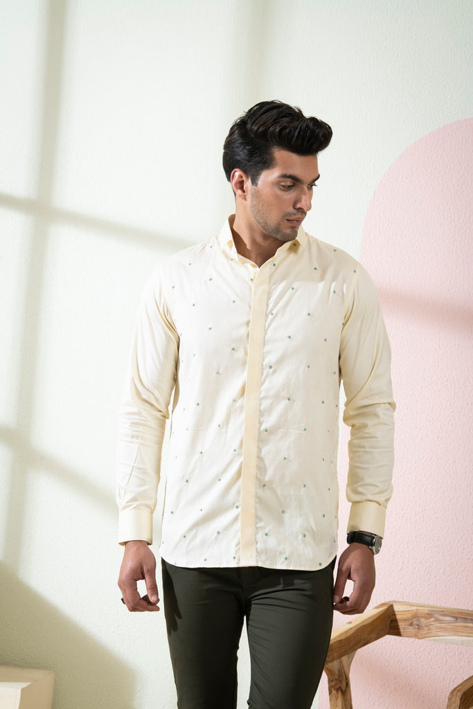 Men's Beige Color Oat Full Sleeves Shirt