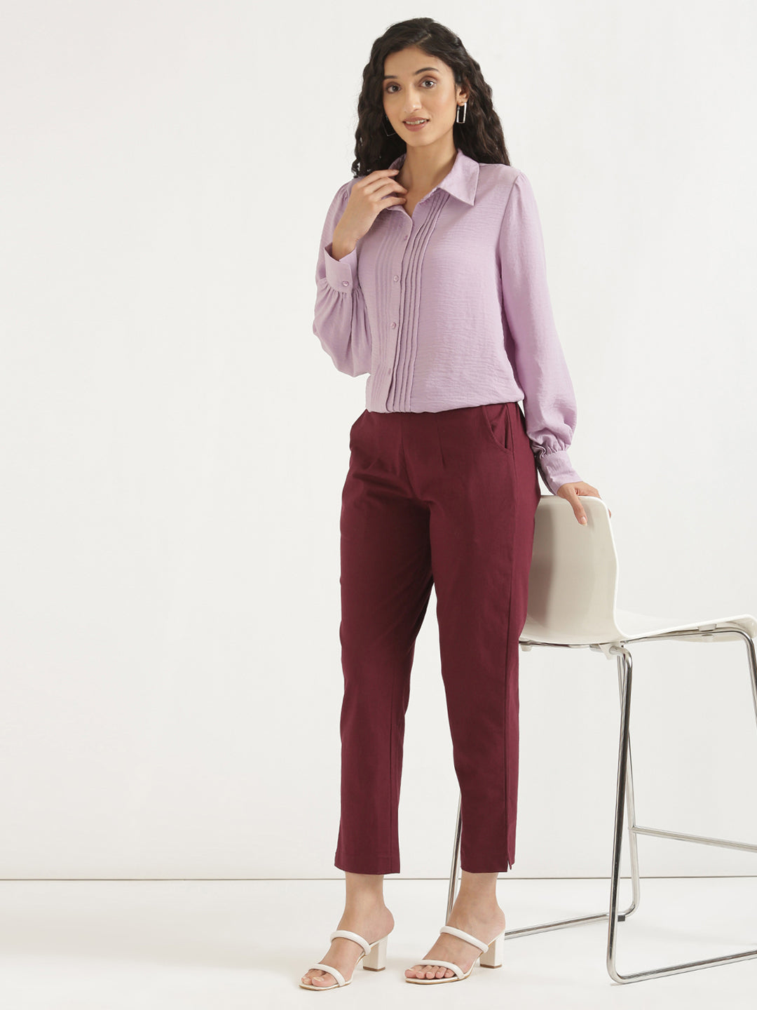 Women's 100% Cotton Everyday Wear Cotton Maroon Trouser
