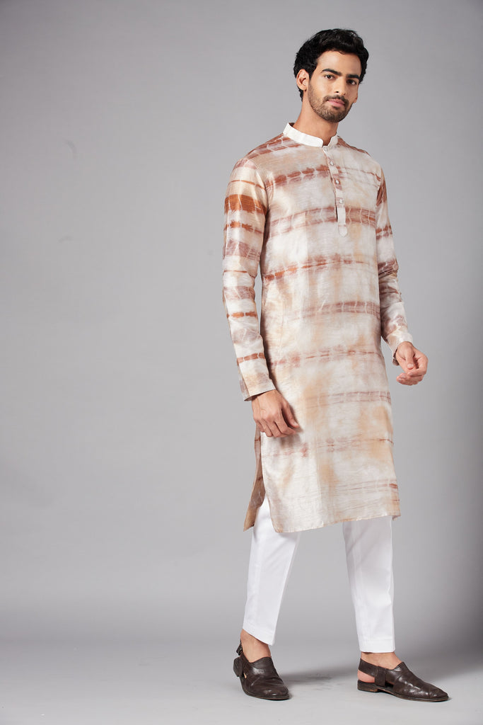 Men's Brown Color Tie & Die Kurta Silk